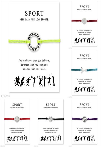 

new sports wrap wish bracelet with gift card football hockey gymnastics volleyball baseball basketball charm bangle for women men 1015313, Golden;silver