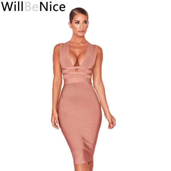 

dresses willbenice women hollow cut out bandage dress 2019 new deep vneck sleeveless bodycon club white evening party dress, Black;gray