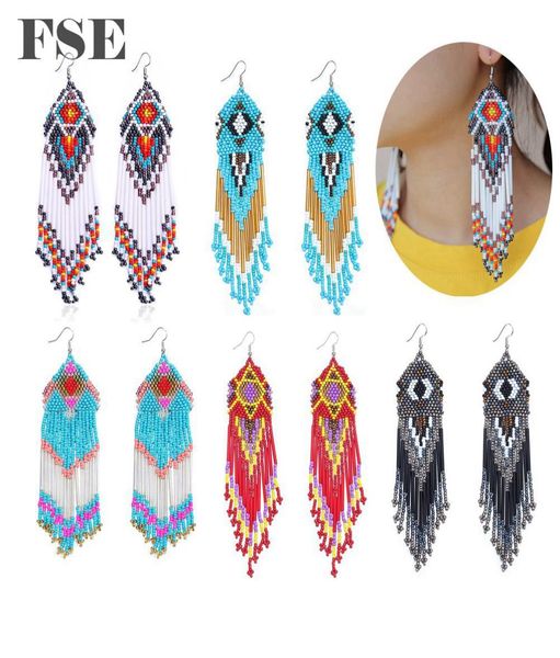 

multi styles seed beads woven long dangle earrings bohemian beads drop earrings traditional ethnic earrings women jewelry2457911, Silver