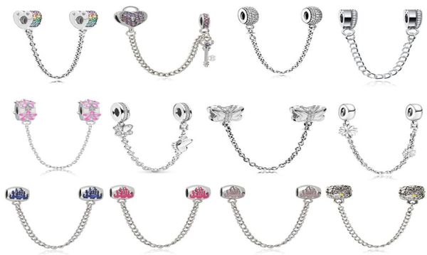 

silver plated heart butterfly flower safety chains crystal ser charm beads fit orginal pandora bracelet necklaces for diy jewe3078850, Black