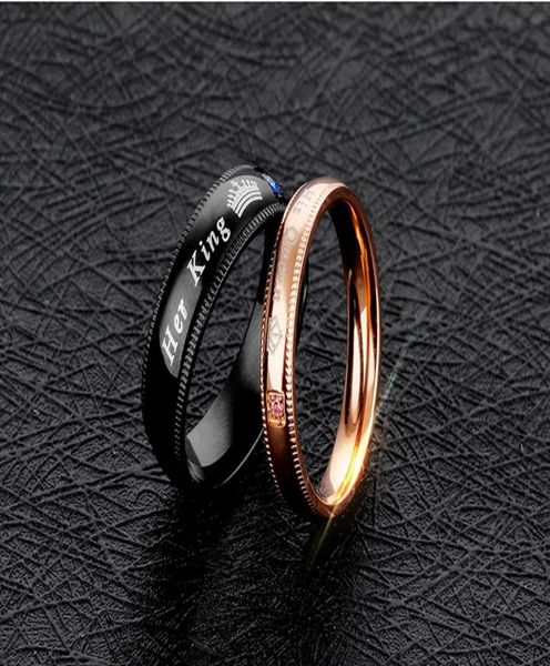 

her king his queen couple ring titanium steel personality band engraved romantic ring men women engagement wedding trendy jewelry3631325, Silver