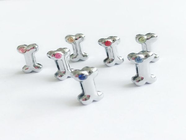 

30pcs 8mm mixed color one rhinestone dog bone slide charms letters diy accessories fit 8mm wristband pet name collars belts phone 9518229, Bronze;silver
