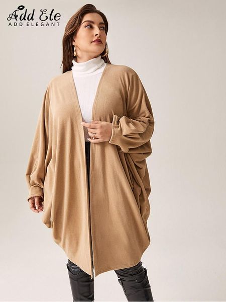 

coats add elegant 2022 autumn plus size coats for women loose sleeve cape cardigans casual female vintage open solid coat e177, Black