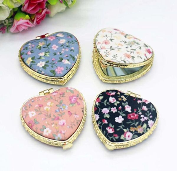 

1pc mini compact mirrors hart shape pocket mirror floral two side folding make up mirror women vintage for gift 16color2824747