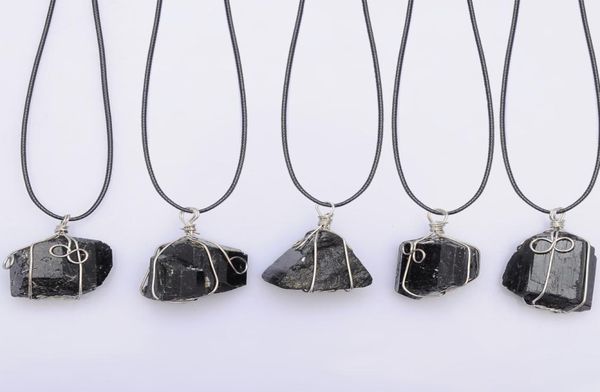 

tourmaline pendant necklace raw stone schorl leather necklace chakra healing crystal quartz point pendant natural stone necklace1549132, Silver