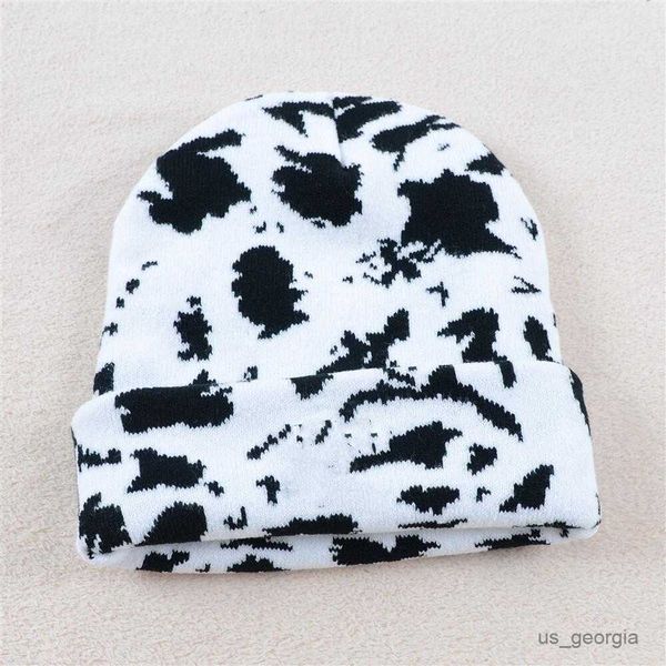 

caps winter hats knitted milk cow print jacquard woolen hats thicken warm beanies casual bonnet hat knitted beanies r230627, Blue;gray