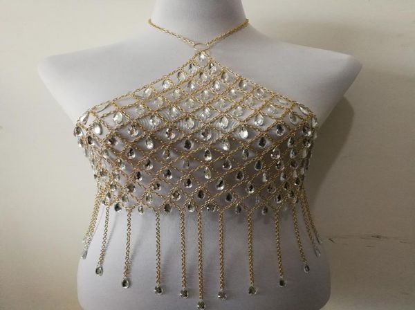 

fashion style wrb1016 women gold chains acrylic beads necklace bra costume body wear chain crop party jewelry3678957, Silver