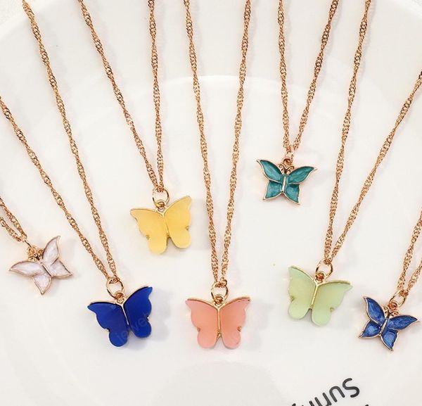 

2021 ins style sweet acrylic color butterfly necklace women pendant necklaces fashion jewelry gift for girls statement necklaces8189066, Silver