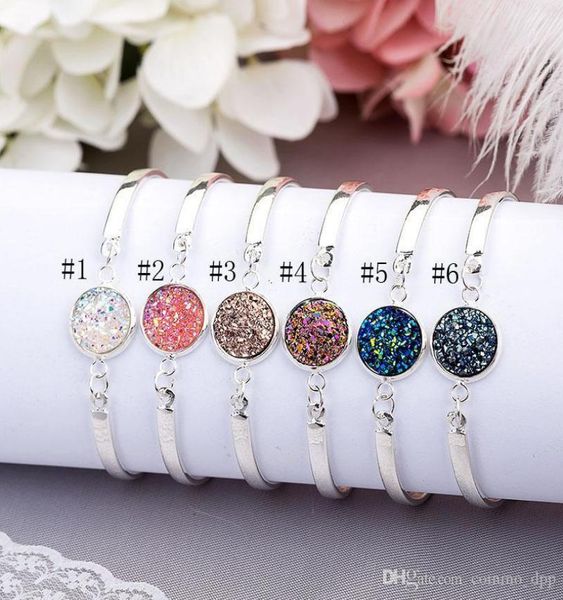 

druzy bangles round natural geode stone rhinestone pave drusy charm adjustable bracelets for womenladies fashion jew9964262, Golden;silver