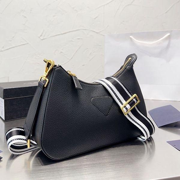 

shoulder bag hobo armpit bags genuine leather women handbag purse triangle decor crossbody bags zipper closure adjustable embroidery nylon s