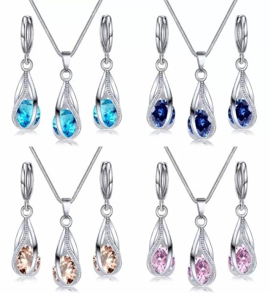 

water drop jewelry set for women pendant necklace hoop earrings wedding party5871306, Silver