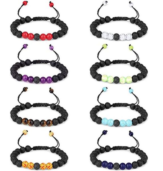 

7 chakra beads bracelet men women stress relief natural volcanic rock bangle essential oil diffuser bracelets fashion jewelry kimt5281373, Black
