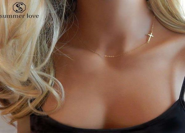 

simple style silver gold plating cross pendant choker necklace for women stainless steel silver gold jesus pray religious faith ne8985860