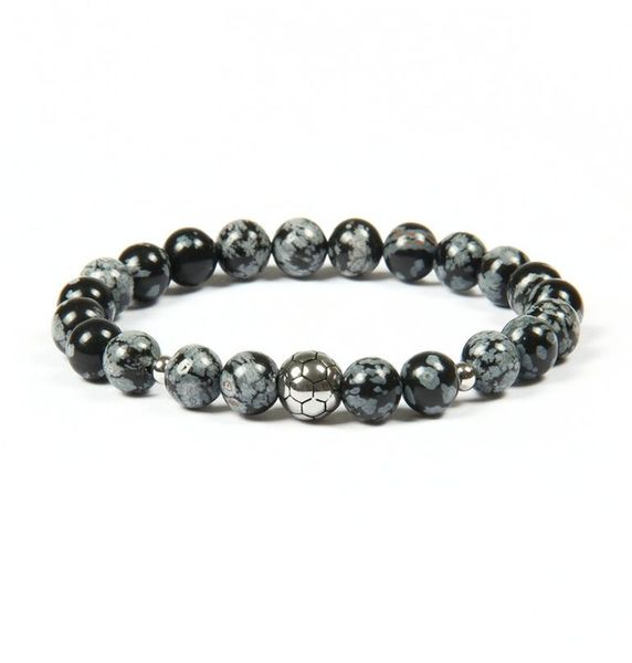 

stainless steel soccer bracelets whole 10pcslot 8mm multicolor natural stone beads with football bracelet for gift5095522, Black