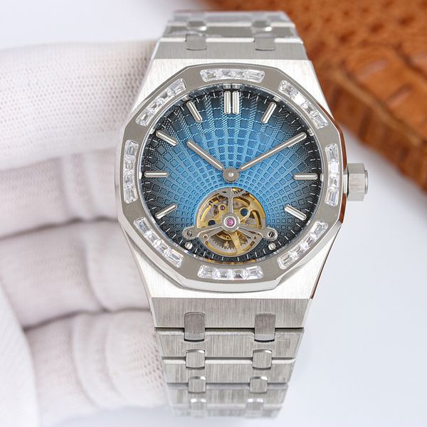 

diamond watch mens watch 41mm automatic mechanical movement stainless steel strap waterproof watche, Slivery;brown