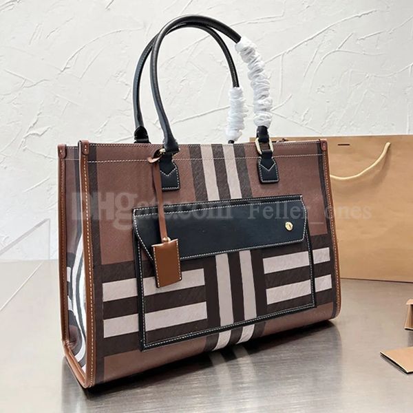 

canvas tote shopping bag designer bag women shoulder bags handbags purse large capacity classic striped exterior flap pocket leather handle