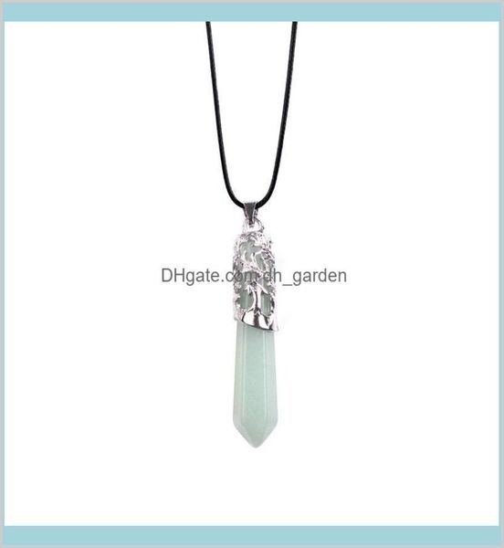 

necklaces pendants jewelry hexagonal gemstone six pyramid column pendant necklace healing chakra crystal stone men and women spiri7206200, Silver
