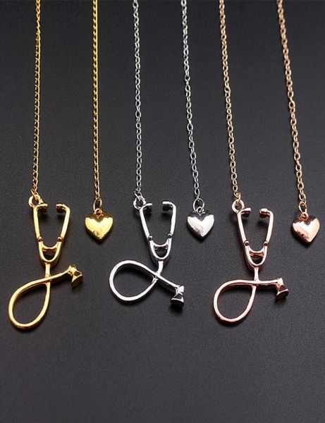 

3 colors stethoscope necklaces heart and stethoscope lariat pendant for doctor nursing student gift nurse necklace women jewelry3102156, Silver
