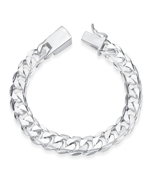 

10mm square buckle side body pattern hand men039s s sterling silver plated bracelet men and women 925 silver 2853909, Black