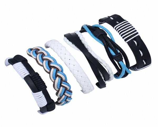 

6pcsset punk leather bracelets braid colorful fashion jewelry shining bangle blue white black combination bracelet dc778042774, Golden;silver