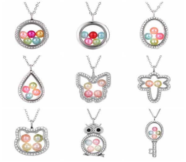 

elephant owl woman necklace living memory beads glass floating locket pendant necklace pearl cage locket charms gift ljjta11877395628, Silver