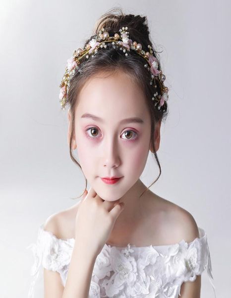 

fashion children bow beaded crown hand made gold garlands jewelry pography girls hair accessories a84326228943, Slivery;white