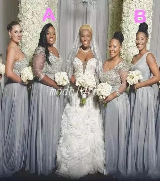 

plus size silver bridesmaid dresses floor length major beading african garden country maid of honor dress wedding guest gowns 20202293758, White;pink