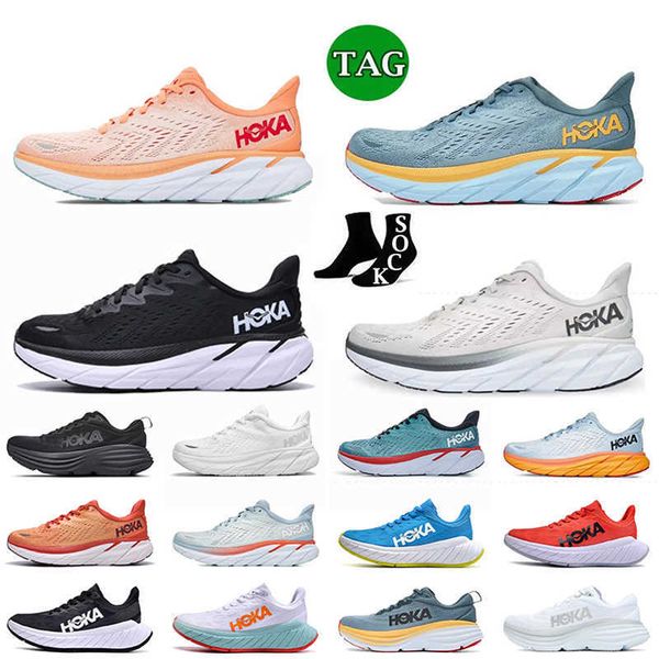 

hoka hokas one bondi 8 running shoes designer clifton 7 carbon x 2 triple black white shell coral peach parfait floral oreo blue pink men wo