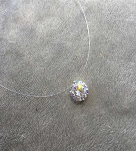 

designer necklace luxury bracelet choker invisible fish line crystal pendants neck zircon women clavicle chain lady feminino colla9760663, Silver