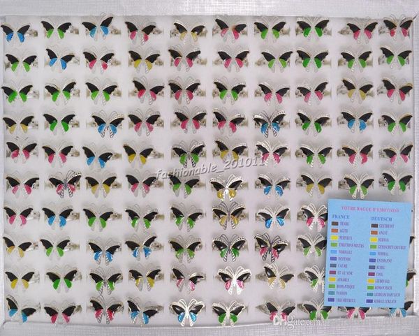 

20pcs lots whole jewelry mixed butterfly change color with mood card glaze silver plated man rings r6996392587, Golden;silver