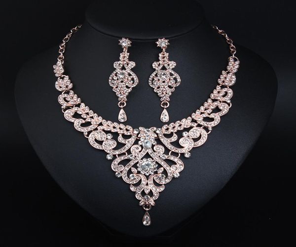 

wedding jewelry set rhinestone crystal necklace choker and drop earrings accessories for women bridal luxury party gift5400523, Slivery;golden