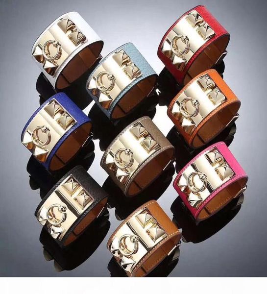

selling fashion designer jewelry h bracelet leather cuffs women bracelet stainless steel nails leather bracelet7915312, Black