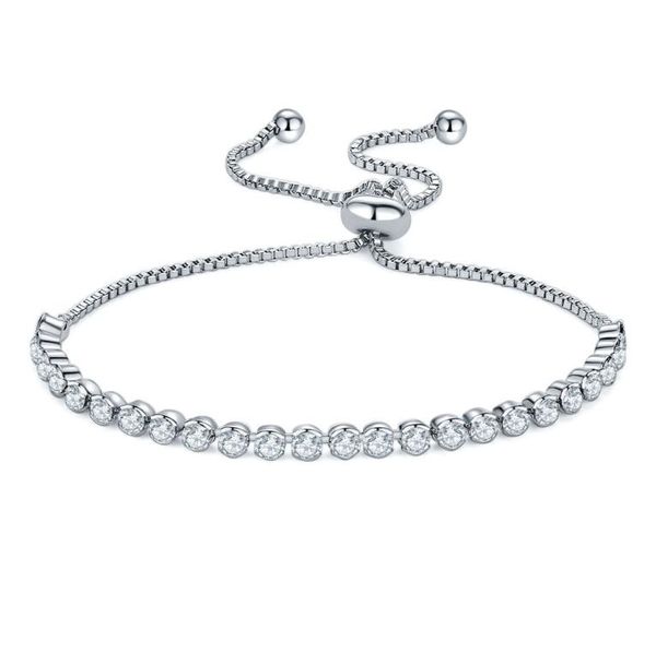 

3mm thick women row diamond bracelet exquisite round zircon pull rope bracelet adjustable hand rope luxury jewelry accessories2075420, Golden;silver