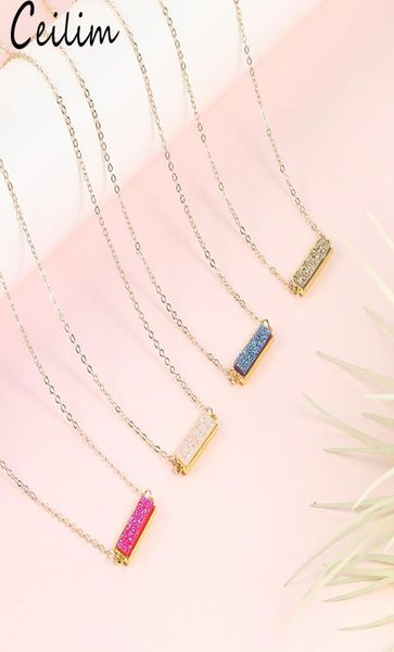 

new fashion resin druzy necklace for women gold plated chain statement colorful rectangle stone pendant choker necklace jewelry wh5171355, Silver