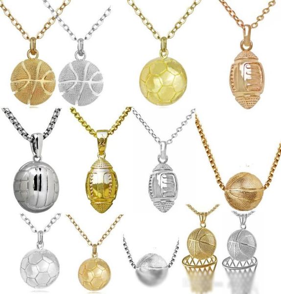 

basketball pendant necklace gold stainless steel chain necklace women men sport hip hop jewelry basketball football lovers gift4103016, Silver