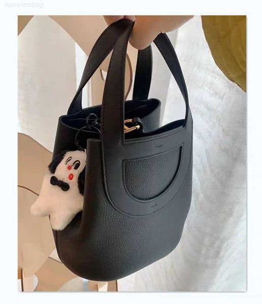 

h bag designer luxury pig nose bucket litchi ribbed head layer cow large capacity vegetable basket handheld genuine leather women's bag