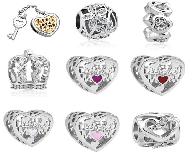 

moq 20pcs silver key flower love crown hanging bead charms fit original bracelet jewelry diy j0224953815, Bronze;silver