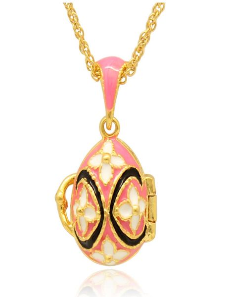 

flower faberge egg locket pendant enamel easter egg russian style necklace with gold plated chain1667202, Silver