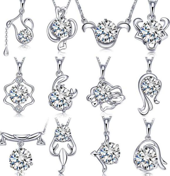 

925 sterling silver 12 star zodiac necklace zircon horoscope astrology galaxy constellation sign necklace birthday wedding gift8602018