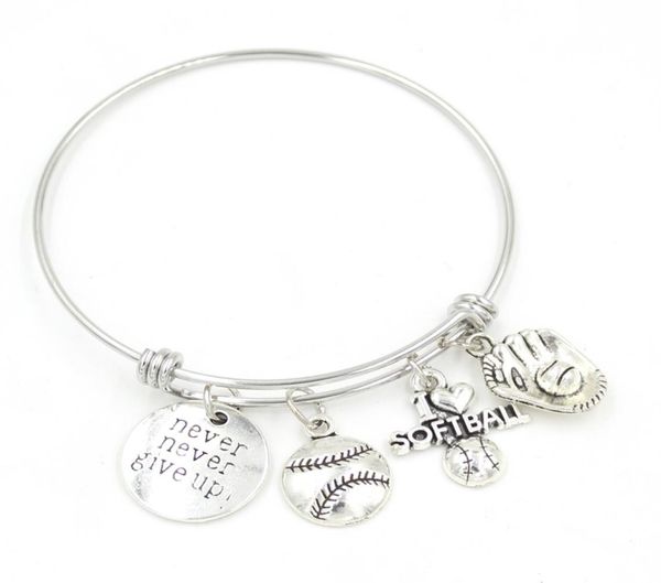 

new arrival whole softball bracelets stainless steel bracelet zinc alloy i love softball charms braceletbangle jewelry for wo6799744, Golden;silver