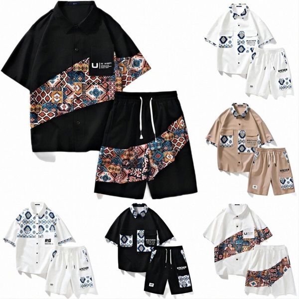 

23 new retro patterns luxury designer ck tshirt set mens designer shirts casablanc hawaii shirts short shirt set printing pattern camicia bu, White;black