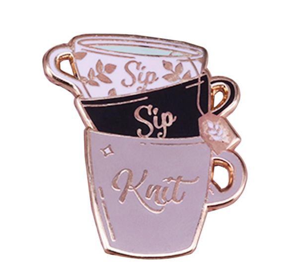 

sip sip knit gold plated enamel pin tea cups brooch cute knitting craft accessory knitters gift jacket backpack addition2808228, Gray