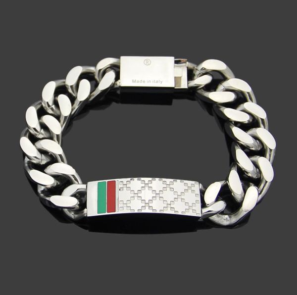 

2022 retro fashion red and green enamel check square block bracelet men039s stainless steel 19cm women039s bracelet4504210, Black