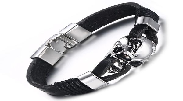 

mens charm genuine leather skull multicolor cuff bracelet fashion jewelry nightclub party male skeleton bangle bracelets2103661, White