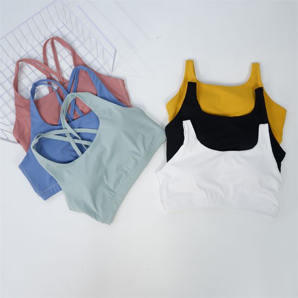 

lu-18 fitness bra women gym tank butter soft cross back yoga vest athletic high impact brassiere with chest pad