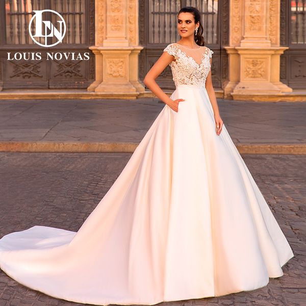 

satin ball gown wedding dress for bride 2023 scoop backless applique with pocket wedding gown for special occasions vestidos de novia, White