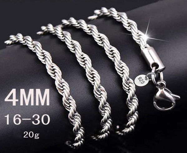 

bulk 4mm 925 sterling silver ed rope chains necklace for women men luxury jewelry 16 18 20 22 24 26 28 30 inches2080593