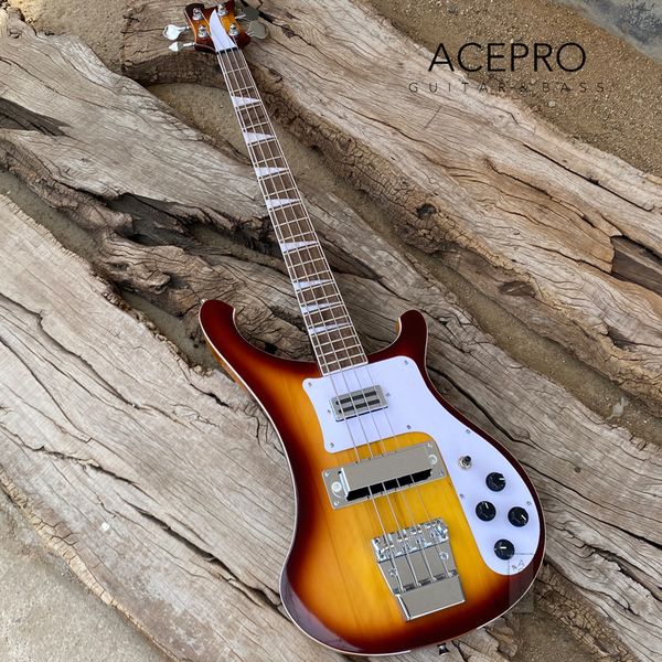 

basswood neck thru body sunburst color 4 string electric bass guitar upgrade adjustable bridge available high quality