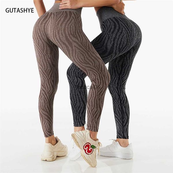 

2022 gutashye yoga leggings women yoga pants zebra high waist seamless fitness running sport jogging sports pants girls leggings l230621, Black