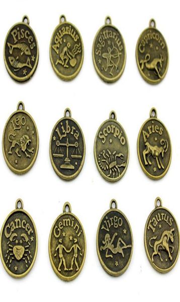 

antique bronze 12 constellation metal zodiac sign pendant leoariestaurusgemini cancervirgopisces charms for women jewelry8405541, Bronze;silver